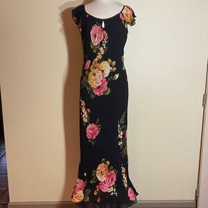 Dress Barn Black Maxi Dress with Pink & Yellow Floral Print